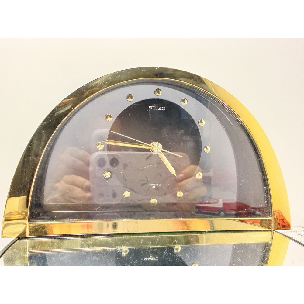 Vintage Seiko Quartz Desk Clock Brass Arched Semi Circle Ref QQZ137G
